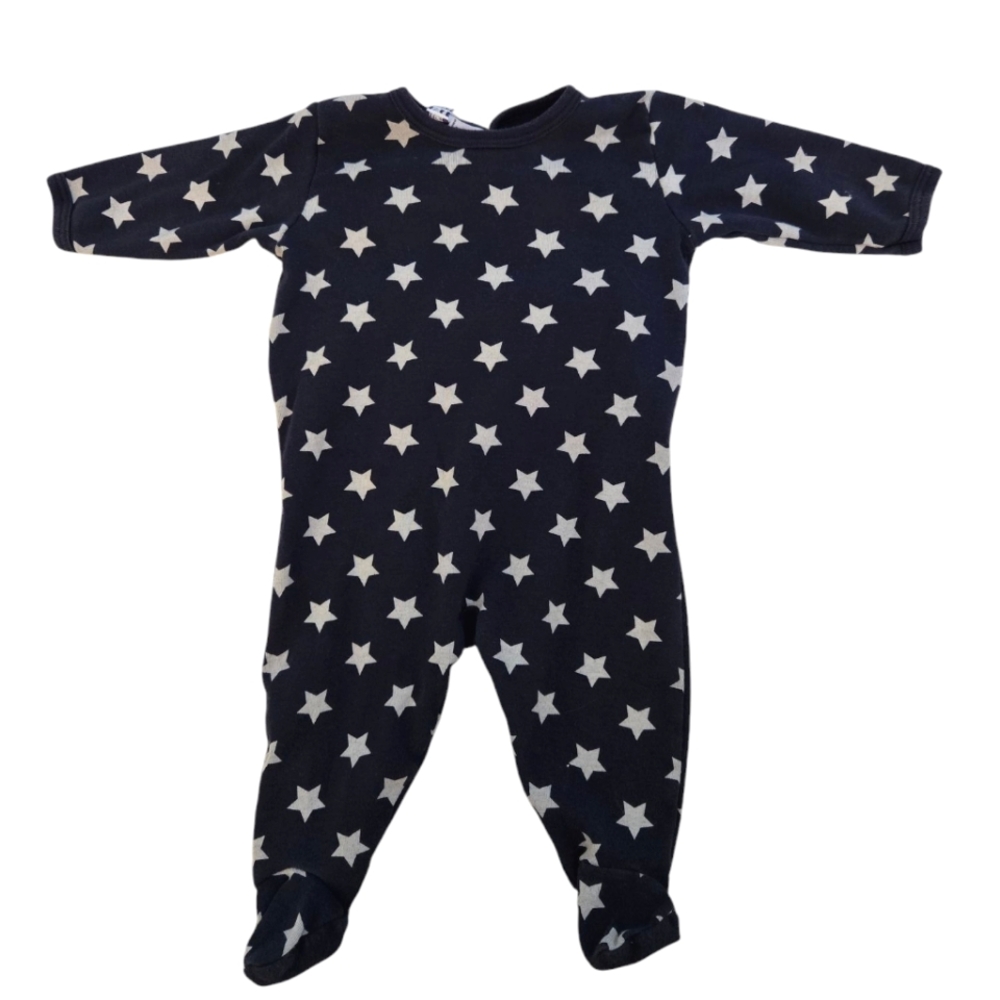 Petit Bateau Organic Cotton Navy Blue Stars Footie Bodysuit
